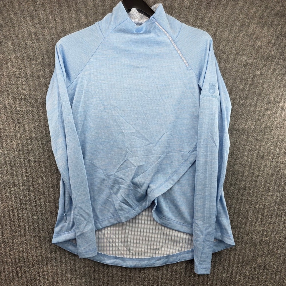 IBKUL Womens Light Blue Heathered Asymmetrical Zip Performance Top Size M UPF 50